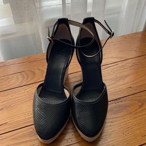 Black, Snake Print, Leather Wedge